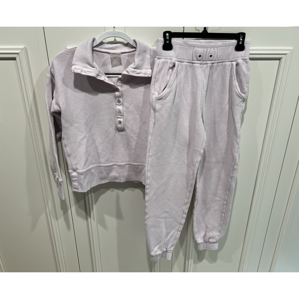 Negative 2 Piece Waffle Knit Lounge Set Light Pink Pullover & Jogger Pants